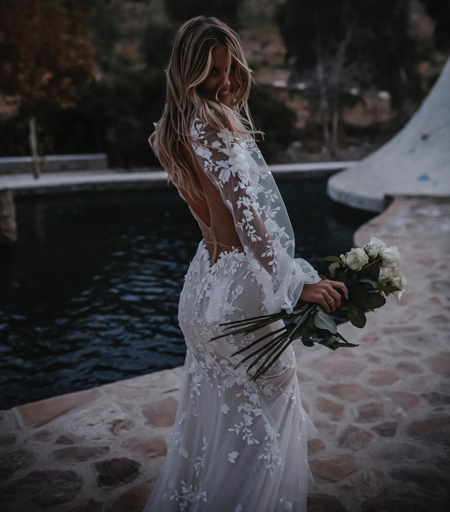 Bohemia Mermaid Wedding Backless Long Sleeves Bridal Gowns 3D-Ral Appliques Illusion Bride Dresses Custom Made 0219