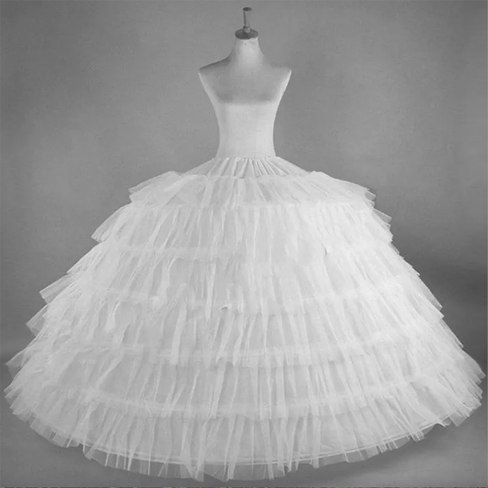High Quality White 6 Hoops Petticoats for Wedding Dress Plus Size Fluffy Quinceanera Gowns Supplies Underskirt Crinoline Pettycoat Hoop Skirt Bridal A