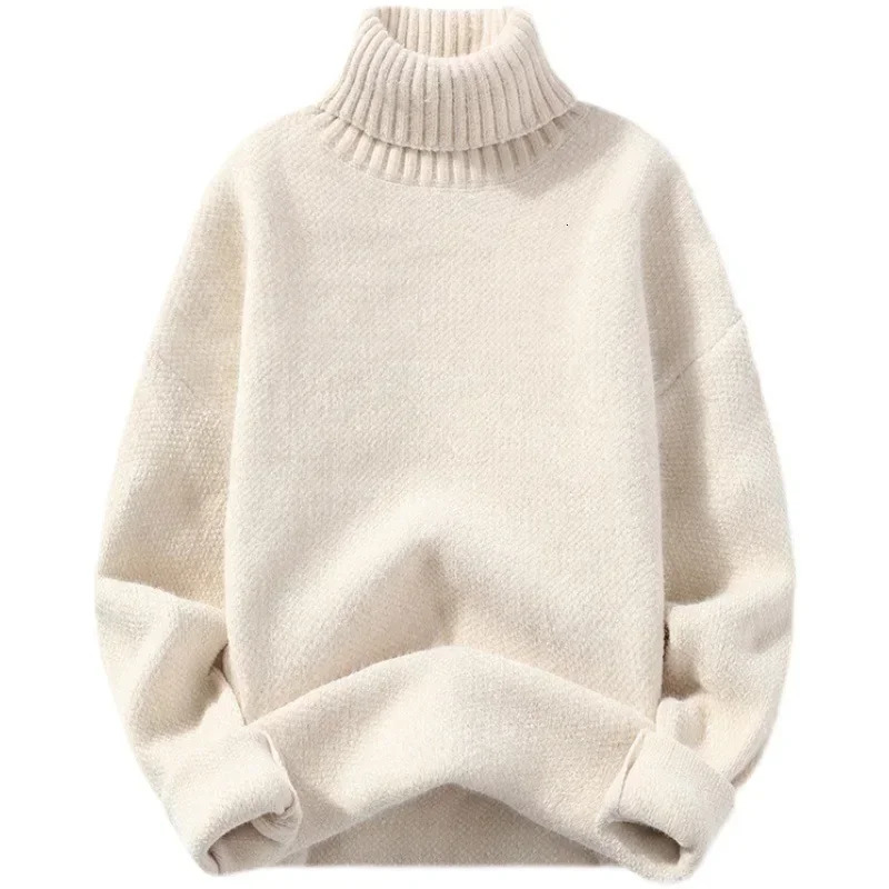 Mens AutumnWinter Thickened Korean Style Solid Color Casual High Neck Sweater 240113