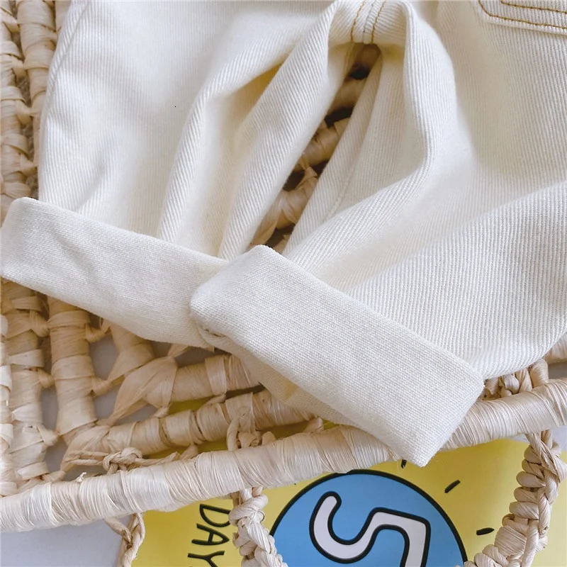 Kids Jeans Pant Casual Trousers For Boys Girls High Waist Solid Warm Out Jeans Children's Pants Autumn Spring 9M-4Years 240113