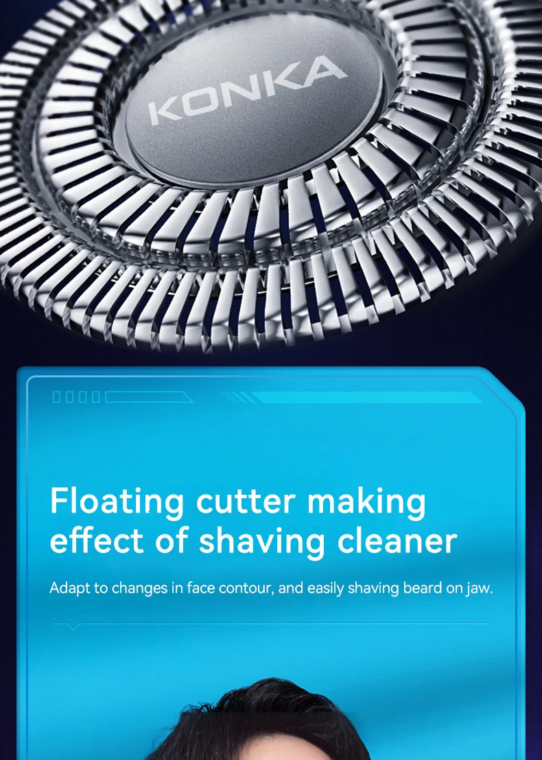 KONKA Electric Razor Electric Shaver Rechargeable Shaving Machine for Men Wet-Dry Dual Use Mini Beard Razor240115