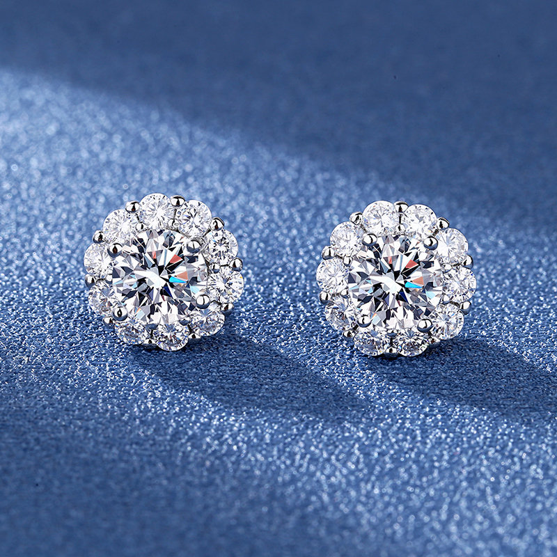 jewelry Stud Earrings Luxury Jewelry Real Sterling Silver CT Round Cut White Moissanite Diamond Gemstones Party Women Wedding Earring Gift