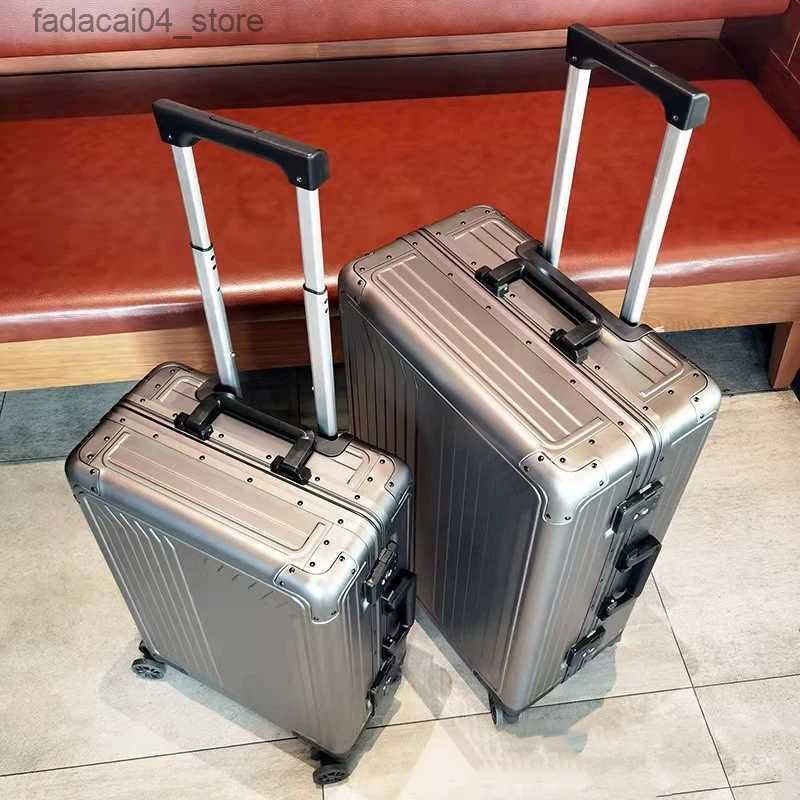 Suitcases New German all-aluminum luggage men's pull rod suit metal business 20 boarding alloy travel female 24 combination box Q240115
