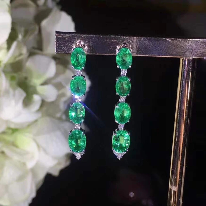 Natural Emerald Earrings Drop Earrings 925 Sterling Silver Women's High Charm Jewelry Colombian Emeralds 240113