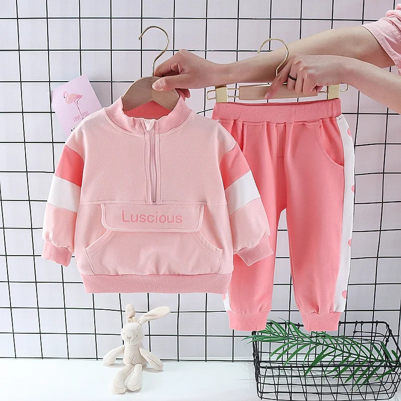 Spring Autumn Baby Girl Clothes Children Casual Jacket Pants 2PcsSets Toddler Sports Costume Infant Outfits Kids Tracksuits 240113