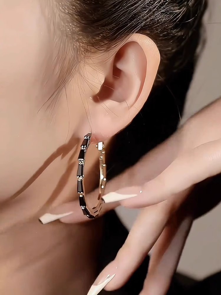 2024 Top Sell Large Clip Earrings Simple Fashion Jewelry 10K Gold Fill Black Zircon Party Women Wedding Earring For Lover Gift