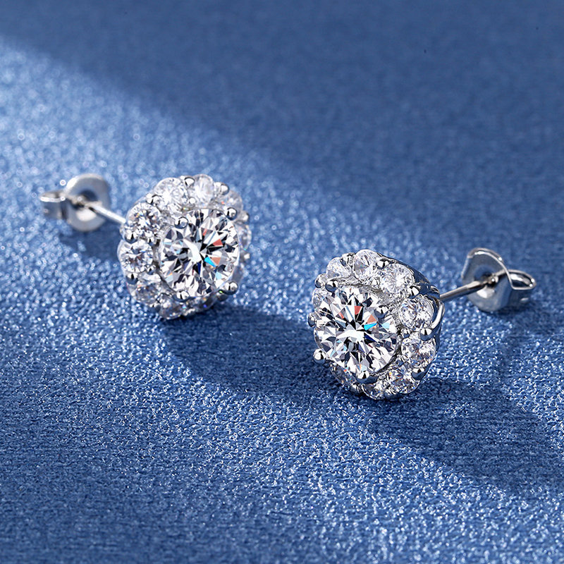 jewelry Stud Earrings Luxury Jewelry Real Sterling Silver CT Round Cut White Moissanite Diamond Gemstones Party Women Wedding Earring Gift