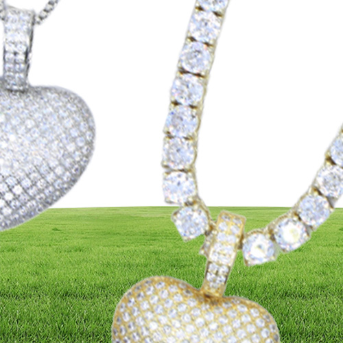 Iced Out Bling Women Jewelry Micro Pave 5A Cz Cubic Zirconia Big Heart Pendant Tennis Chain Sparking Necklace214s