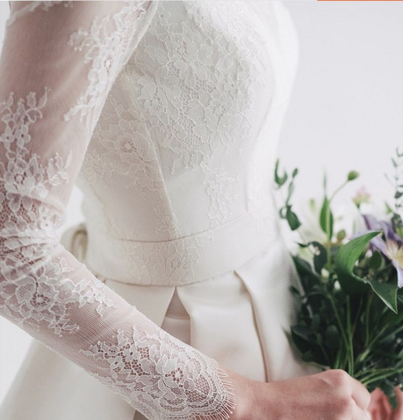 Elegant Bride Wedding Dress 2024 Boat Neck Long Sleeves Top Lace Satin A-line Bridal Gowns Boho Vestidos Noiva Robe De Mariage