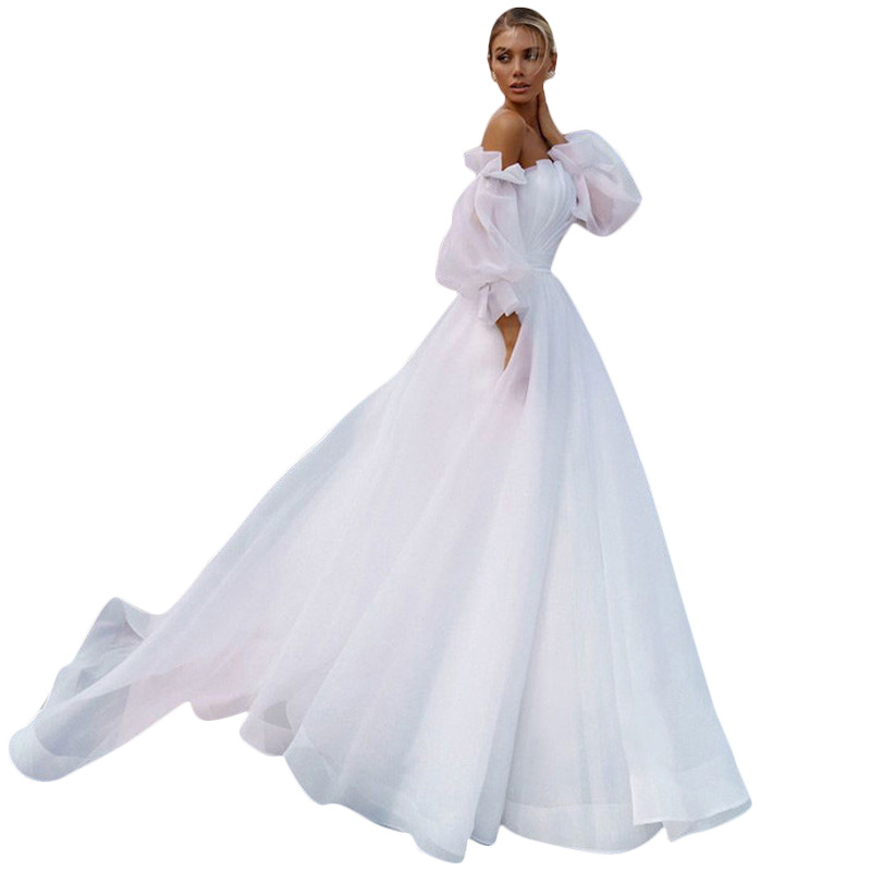 New Modern Bride Wedding Dress 2024 Strapless Pleats Detachable Sleeves Organza A-line Bridal Gowns Boho Vestidos Noiva Robe De Mariage