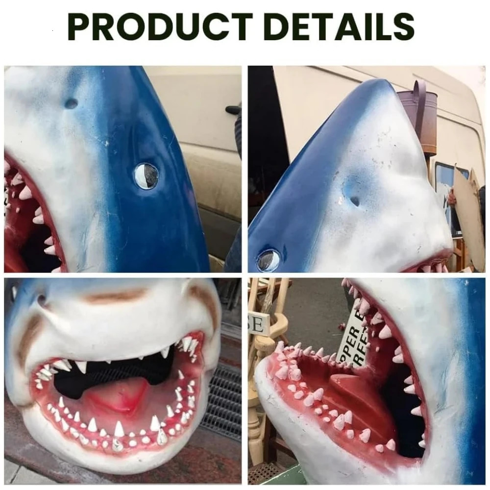 Creative White Shark Garden Art Statue Resin Lifelike White Shark Head Sculpture Wall Hanging Home Yard Garden Decor 240113