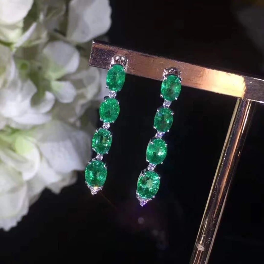 Natural Emerald Earrings Drop Earrings 925 Sterling Silver Women's High Charm Jewelry Colombian Emeralds 240113