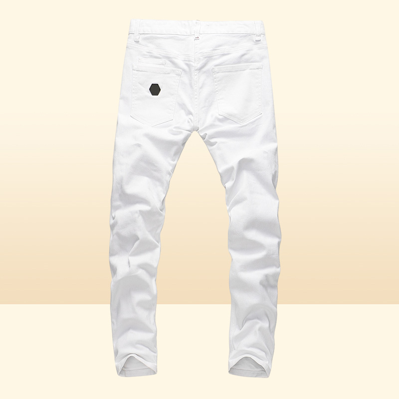 PINK PARADISE Classic Fashion Man Jeans Rock Moto Mens Casual Design Ripped Jeans Distressed Skinny Denim Biker Jeans White 1574921388106