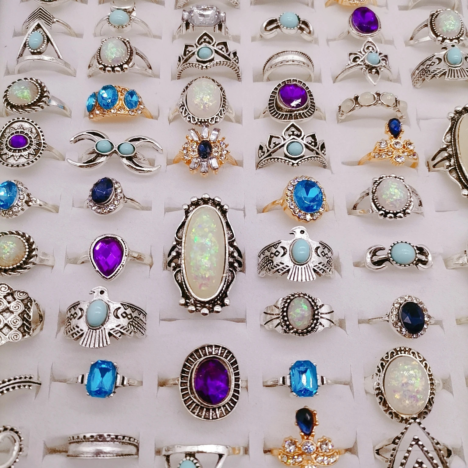 100pcs/Lot Gem Jewelry Rings for Women Vintage Gift Accessories Bohemian Couple Finger Ring Love Wedding Party Set Mix 240115