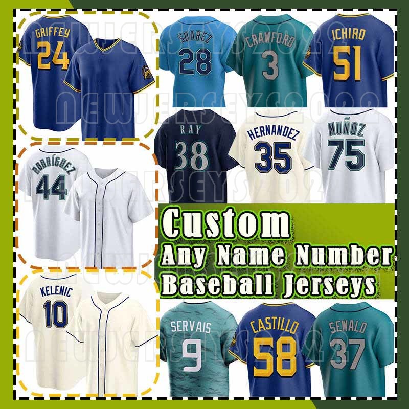 44 Julio Rodriguez Baseball Jerseys 24 Ken Griffey Jr. Seattle 51 Ichiro Suzuki Mariners 11 Edgar Martinez 58 Luis Castillo 3 J.P. Crawford Andres Munoz 5 Taylor Trammell