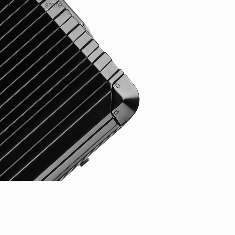 Suitcases Black Aluminum Magnesium Alloy Luggage Men/Women Travel Suitcase With Telescopic Pull Rod Spinner Size 35-22-55cm Q240115