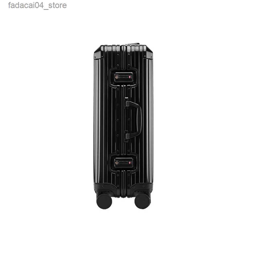 Suitcases Black Aluminum Magnesium Alloy Luggage Men/Women Travel Suitcase With Telescopic Pull Rod Spinner Size 35-22-55cm Q240115