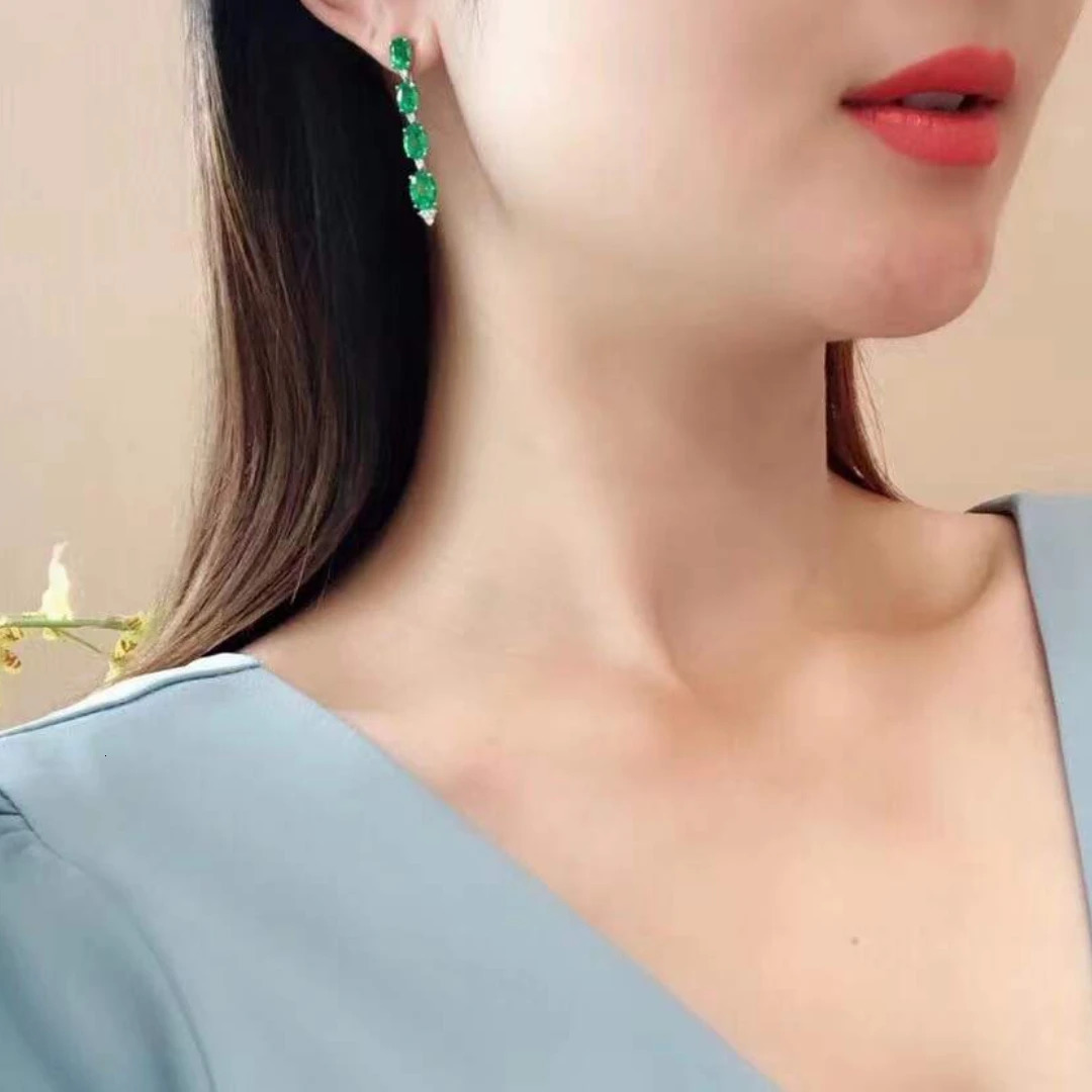 Natural Emerald Earrings Drop Earrings 925 Sterling Silver Women's High Charm Jewelry Colombian Emeralds 240113