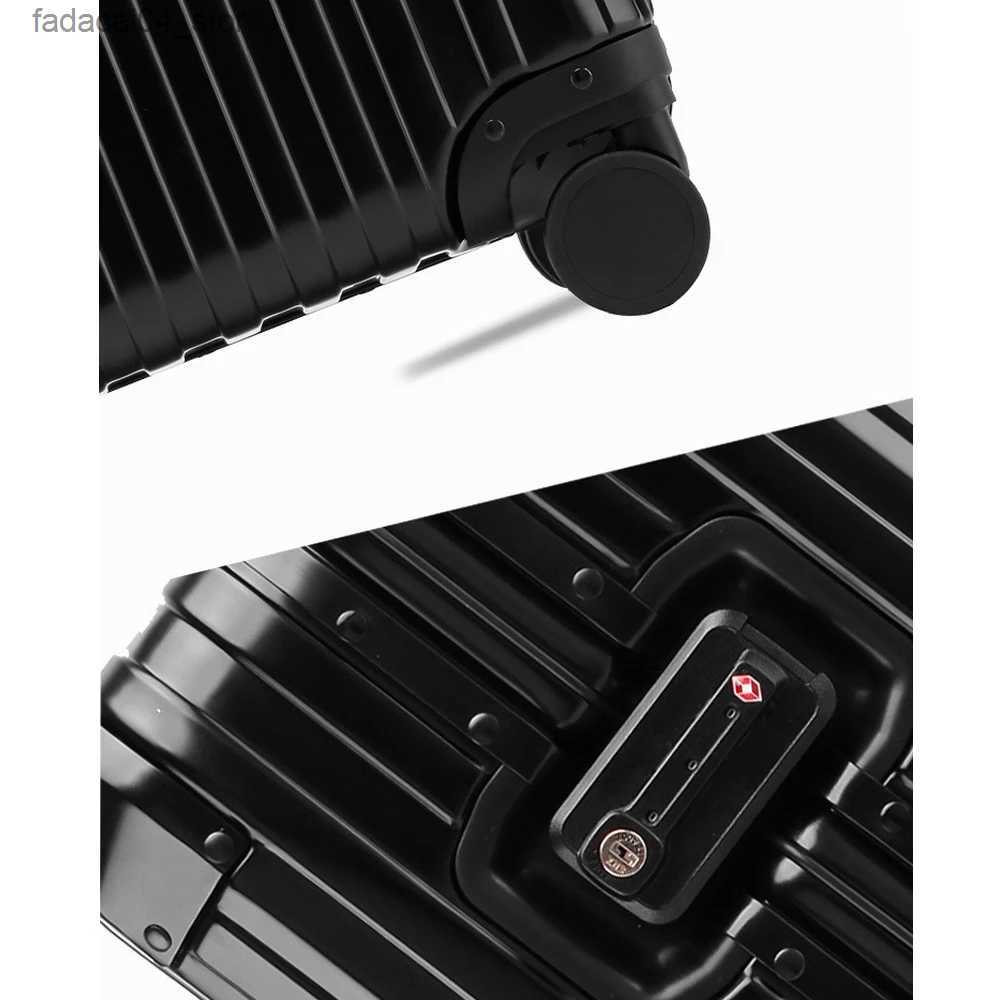 Suitcases Black Aluminum Magnesium Alloy Luggage Men/Women Travel Suitcase With Telescopic Pull Rod Spinner Size 35-22-55cm Q240115