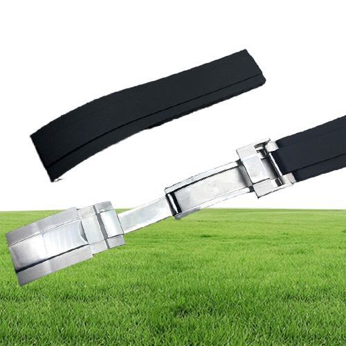 20mm Black nature silicone Rubber Watchband Watch Strap band For Role GMT OYSTERFLEX Bracelet