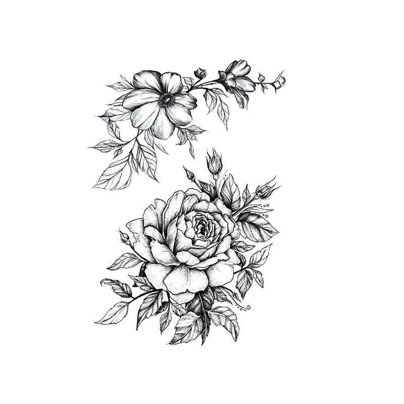 Wen Aimei waterproof tattoo sticker black handpainted plain flower set water transfer