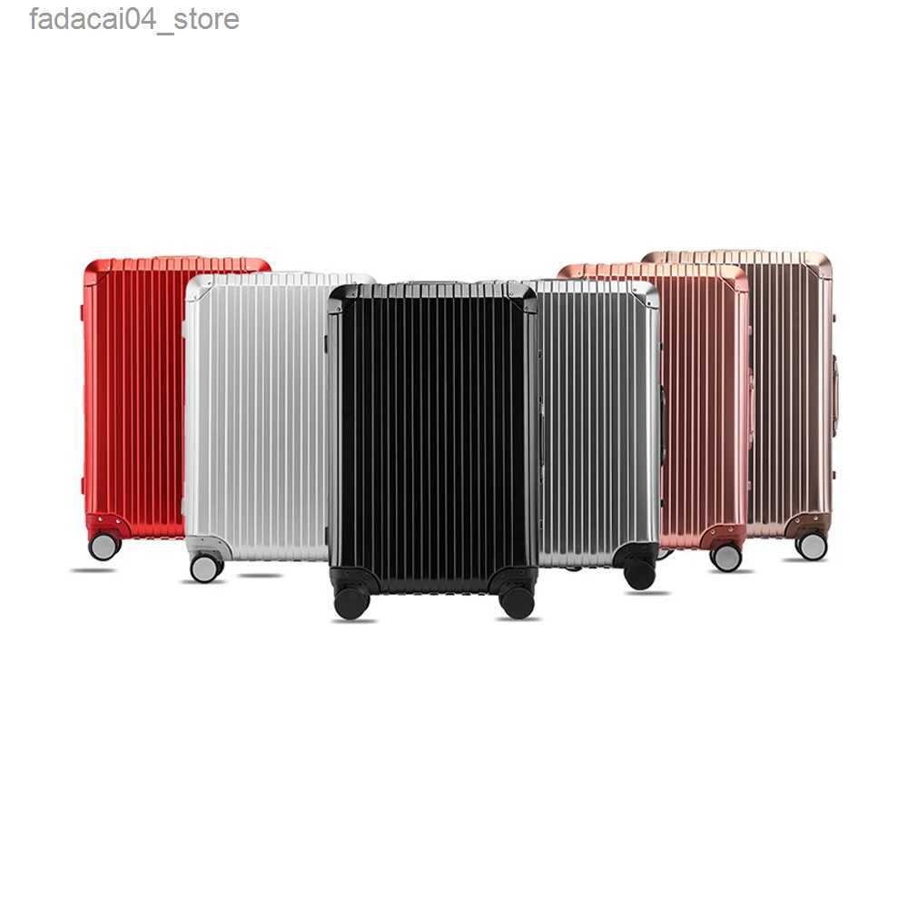 Suitcases Black Aluminum Magnesium Alloy Luggage Men/Women Travel Suitcase With Telescopic Pull Rod Spinner Size 35-22-55cm Q240115