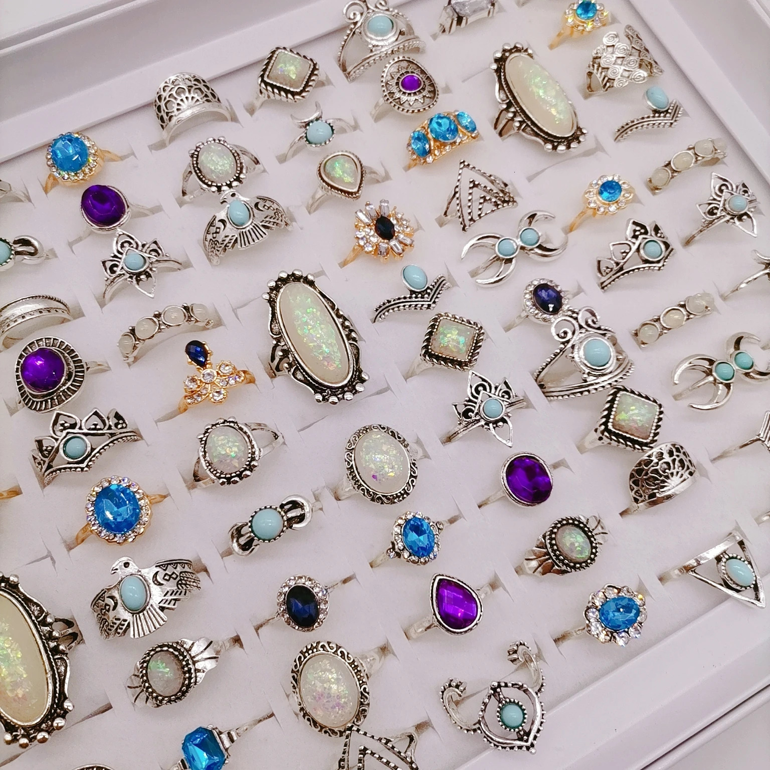 100pcs/Lot Gem Jewelry Rings for Women Vintage Gift Accessories Bohemian Couple Finger Ring Love Wedding Party Set Mix 240115