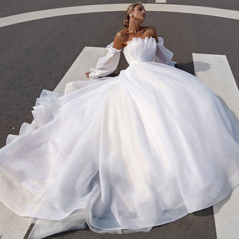 New Modern Bride Wedding Dress 2024 Strapless Pleats Detachable Sleeves Organza A-line Bridal Gowns Boho Vestidos Noiva Robe De Mariage