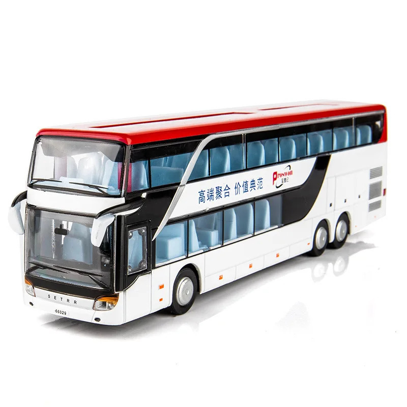 1 32 Alloy Bus Toy Double Decker Bus Model Simulation Children's Car Sightseeing Bus Toy Car Gift 240113