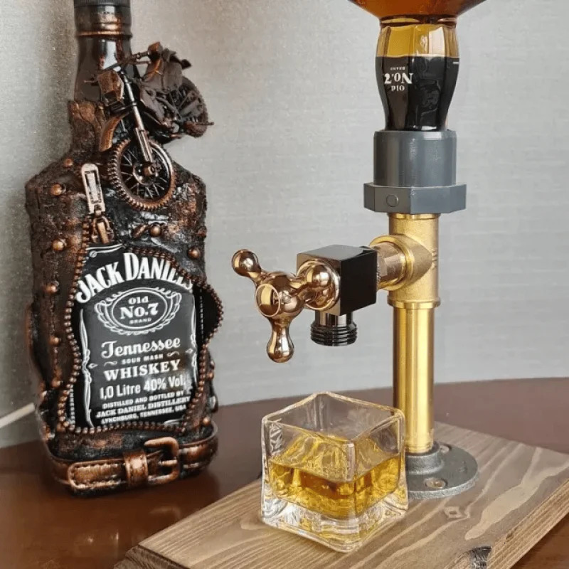 Whiskey Wood Dispenser Wood Alcohol Liquor Dispenser Solid Base Real Brass Leakproof Smooth Pouring Dispenser for Home Bar Gift 240113 - view 3