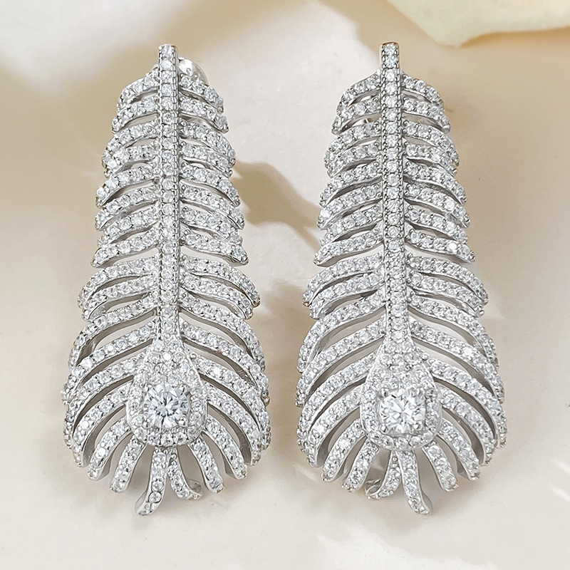 Choucong 2024 Stud Earrings Original Luxury Jewelry Real 100% 925 Sterling Silver Pave White Moissanite Diamond Gemstones Party Women Feather Earring 