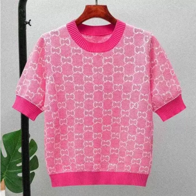 2024GG Summer Women's Knits Short Sleeve Crew Neck Pullover Red Blue Print Brand Same Style Fashion Luxury Womens Clothes