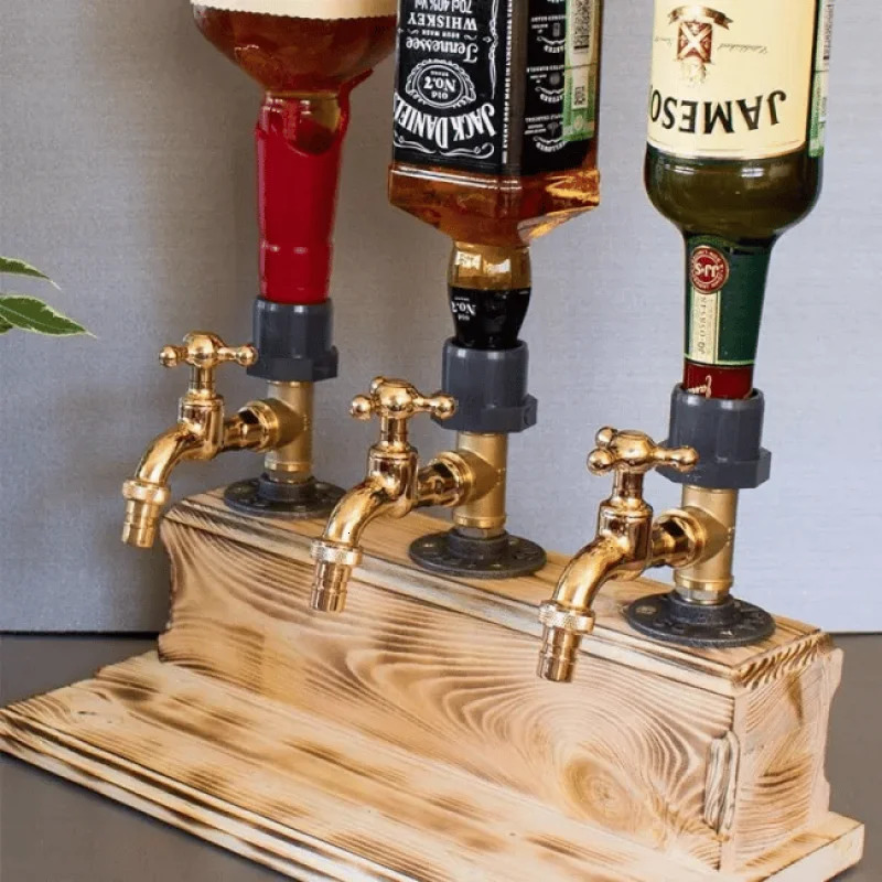 Whiskey Wood Dispenser Wood Alcohol Liquor Dispenser Solid Base Real Brass Leakproof Smooth Pouring Dispenser for Home Bar Gift 240113 - view 6