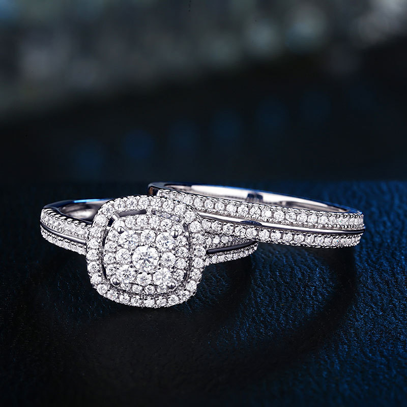 Stunning Sterg Sier Wedding Rings Set: Elegant Cubic Zirconia CZ Dia Band for Women