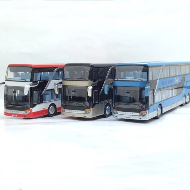 1 32 Alloy Bus Toy Double Decker Bus Model Simulation Children's Car Sightseeing Bus Toy Car Gift 240113