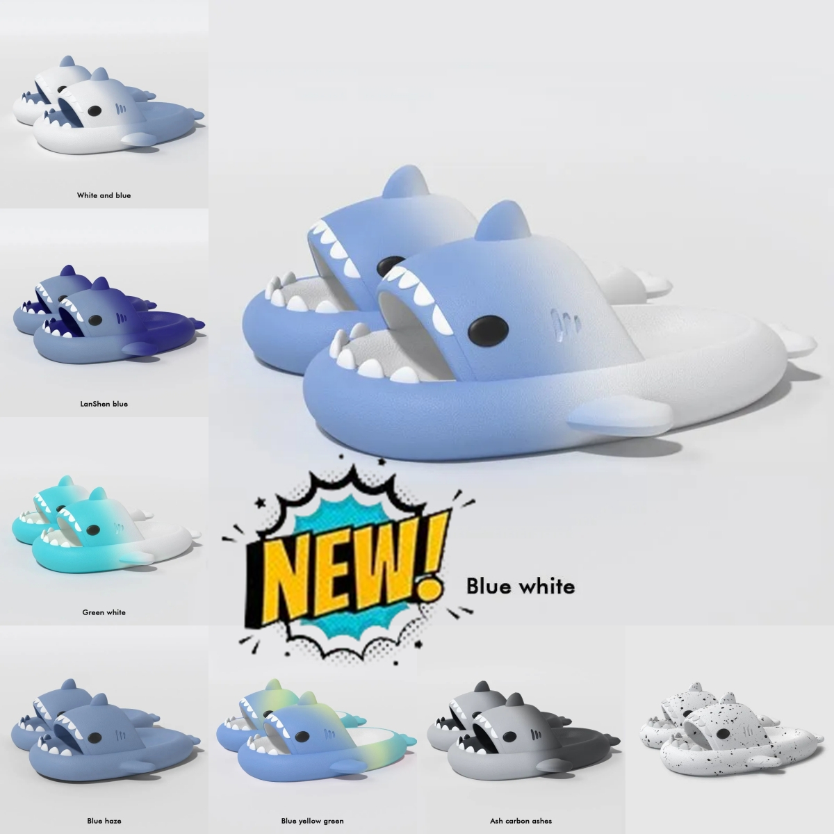 Women 2024 Home Sandels Shark Summer Slippers Anti-skid EVA Solid Color Couple Parents Outdoor Cool Indoor Household Funny Shoe 33