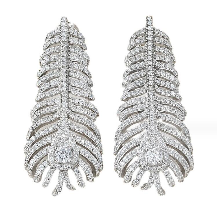 Choucong 2024 Stud Earrings Original Luxury Jewelry Real 100% 925 Sterling Silver Pave White Moissanite Diamond Gemstones Party Women Feather Earring 