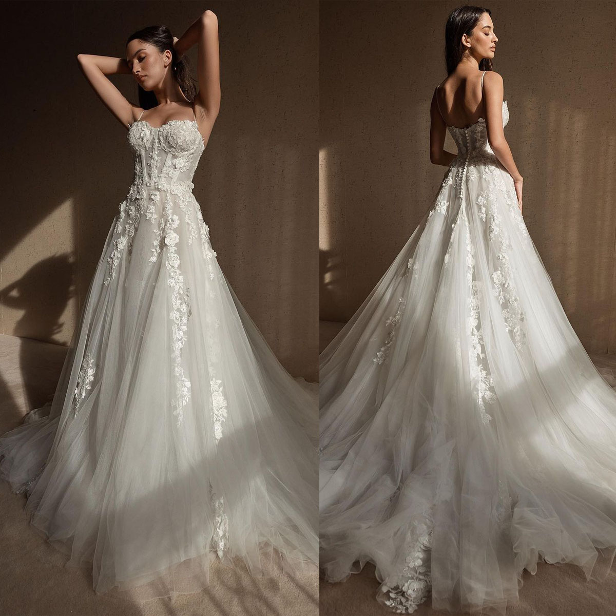 Sexy Applique A e Wedding Dresses Elegant Spaghetti Straps Bridal Gown Simple Lace vestidos de novia Custom Made