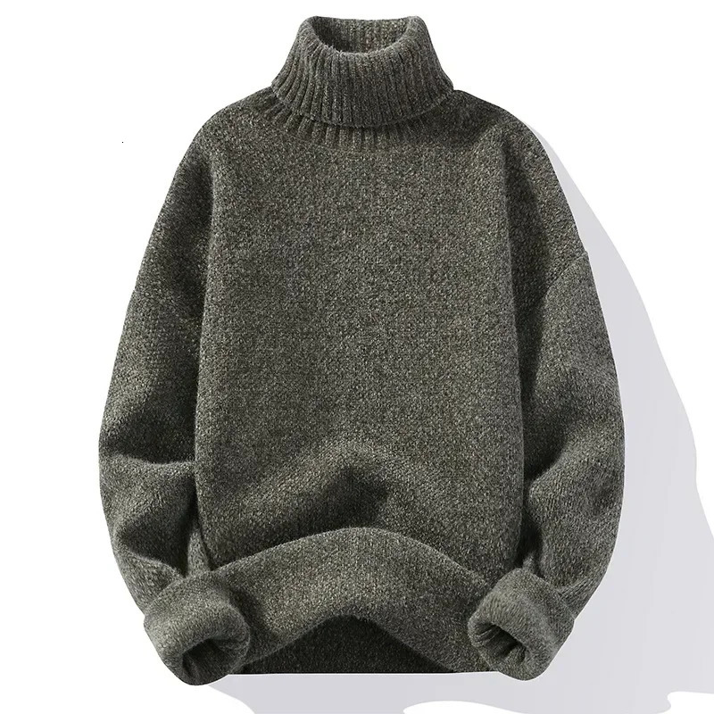 Mens AutumnWinter Thickened Korean Style Solid Color Casual High Neck Sweater 240113