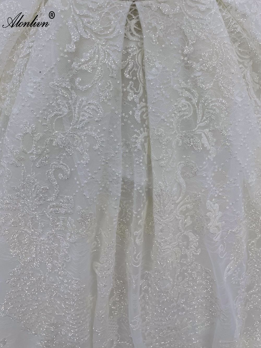 Alonlivn100% Real Photos Shiny Lace Ball Gown Wedding Dress With Chapel Train Luxury Embroidery Lace Sweetheart Bridal Gowns