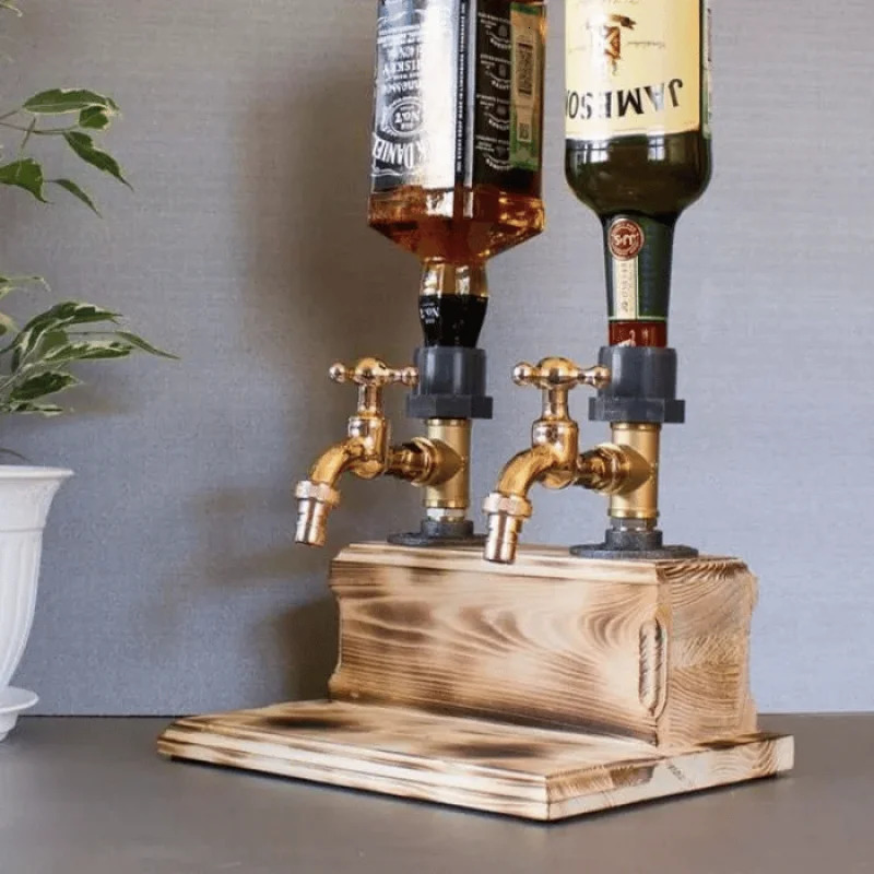 Whiskey Wood Dispenser Wood Alcohol Liquor Dispenser Solid Base Real Brass Leakproof Smooth Pouring Dispenser for Home Bar Gift 240113 - view 5