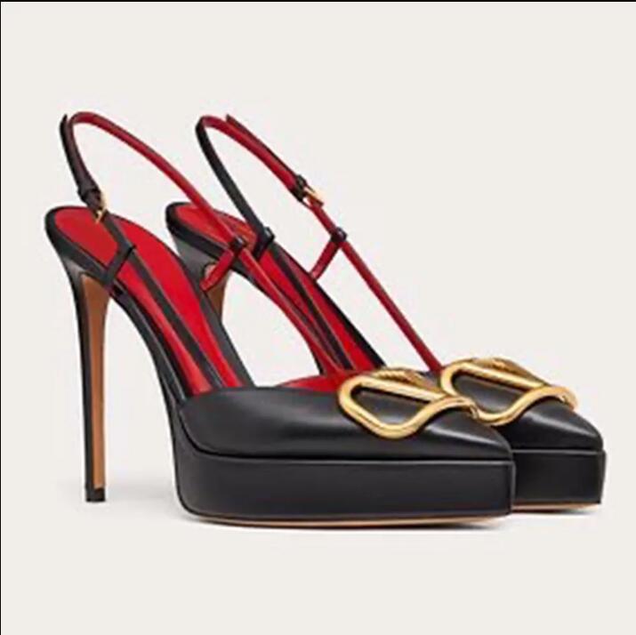 New Dress Shoes womens stiletto sandals s Designers platform pump Ankle Strap Metal buckle Pointed Toe Wrap Evening shoes 12cm Party Wedding Shoe With box