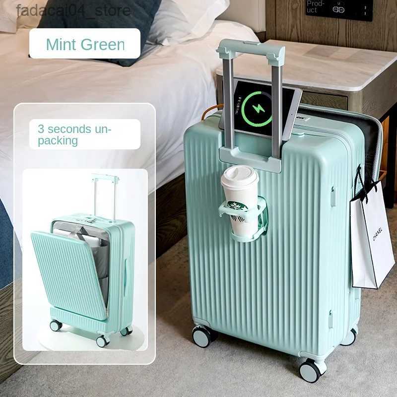 Suitcases Middle Size Luggage 20 22 24 26 Inch Front Opening Men's and Women's Multifunctional Password Lock Travel Suitcases with Wheels. Q