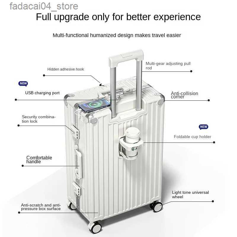 Suitcases Fashion Suitcase Luggage Multifunctional Travel Case 20 22 26 Inch New Password Trolley Box 24 Large Capacity Unisex Suitcases Q240115