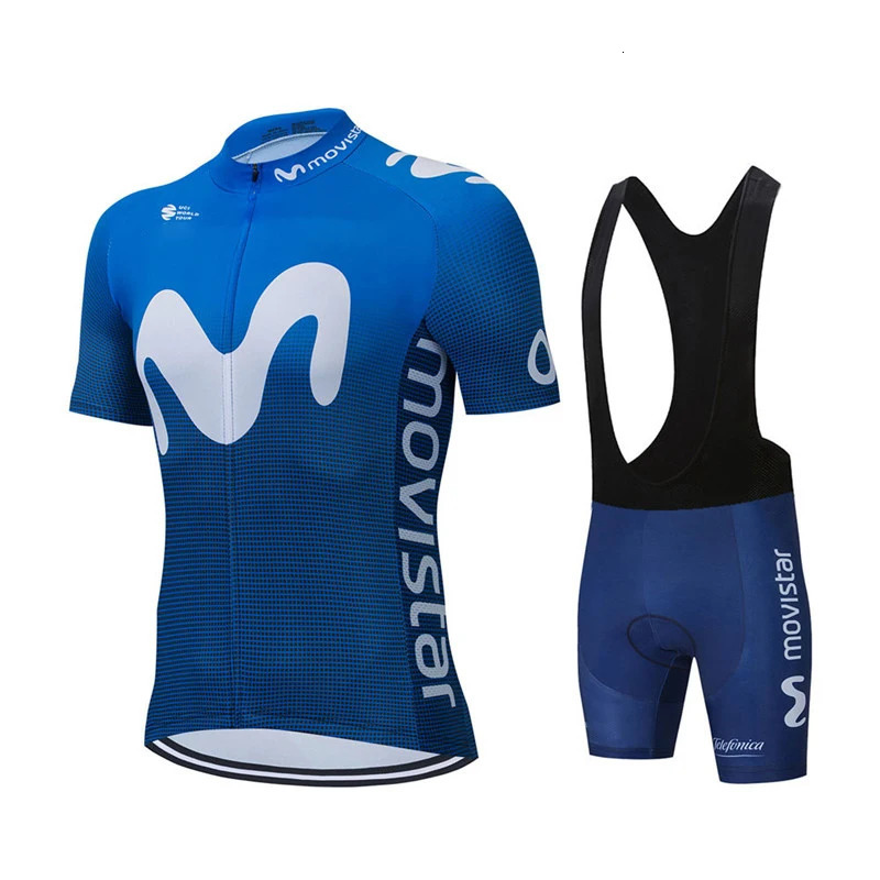 TDF Movistar Team Cycling Jersey Set Short Sleeve Blue Clothing Road Bike Shirts Suit Bicycle Bib Shorts MTB Maillot Ropa 240113
