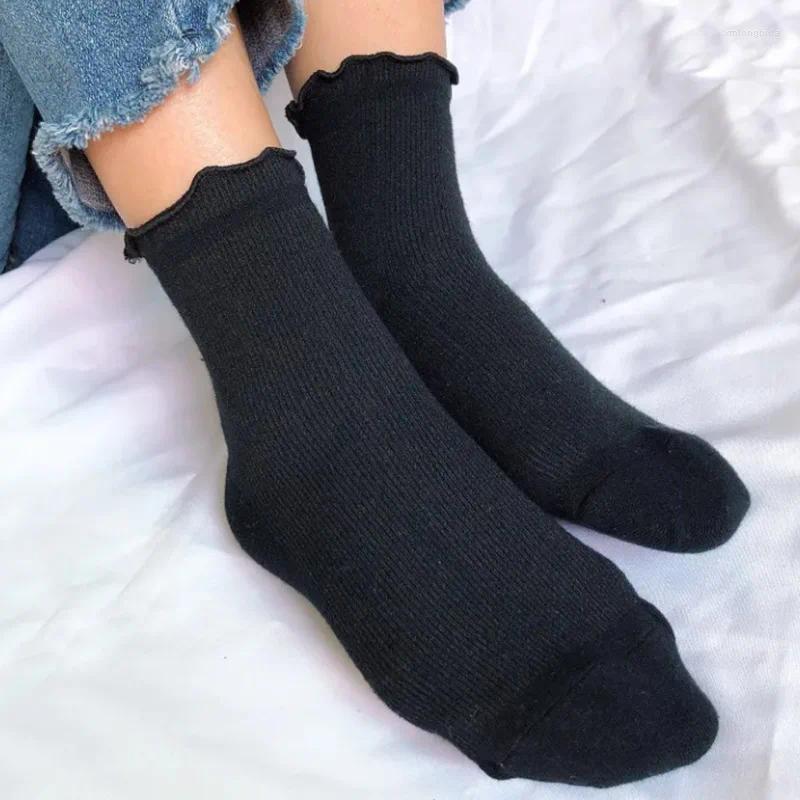 Women Socks Ruffle White Black Frilly Lolita Style Japanese Maiden Cute Kawaii Cotton Harajuku Princess Crew Calcetines