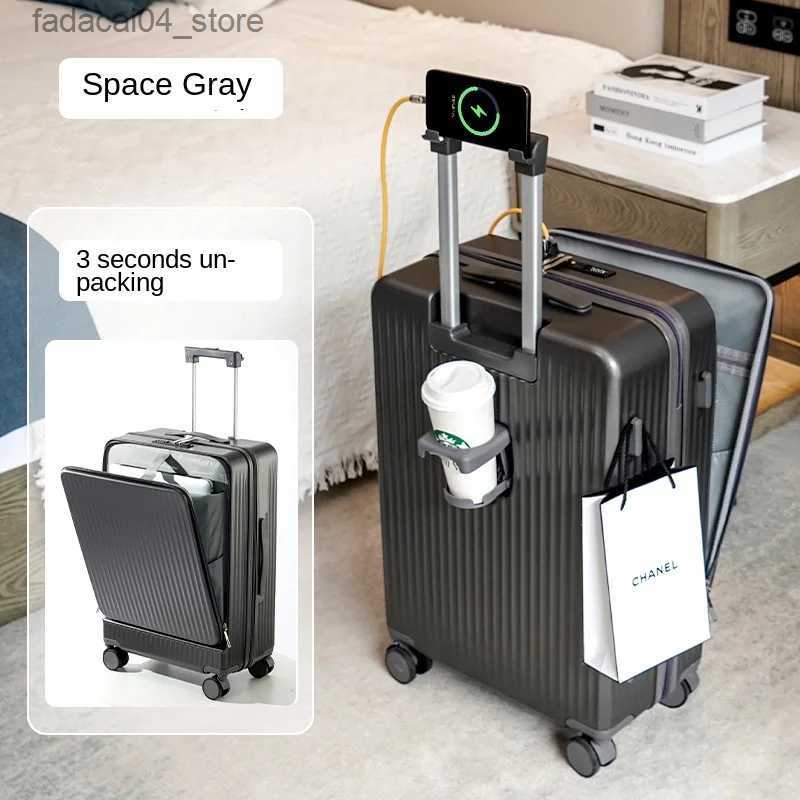 Suitcases Middle Size Luggage 20 22 24 26 Inch Front Opening Men's and Women's Multifunctional Password Lock Travel Suitcases with Wheels. Q