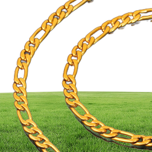 18K Real Gold Plated Figaro Chain Necklaces for Men High Quality Stainless Steel Mens Gold Chain Men Necklace Jewelry299I