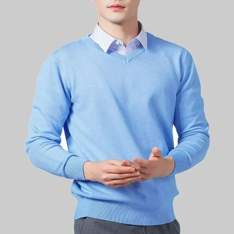 Mens Cashmere Warm Pullovers Sweater V Neck Knit Autumn Winter Fit Tops Male Wool Knitwear Jumpers Bottoming shirt Plus Size 240113