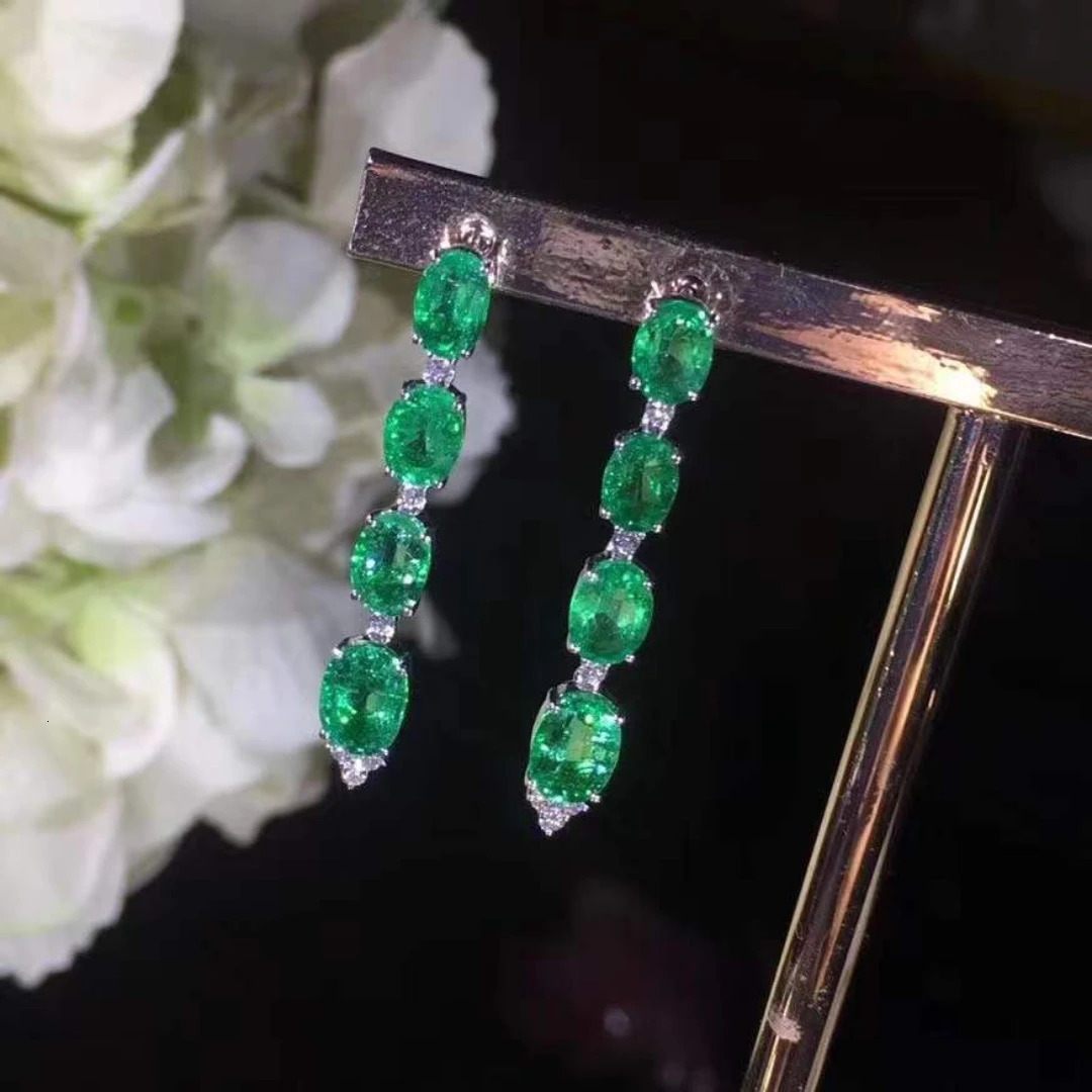 Natural Emerald Earrings Drop Earrings 925 Sterling Silver Women's High Charm Jewelry Colombian Emeralds 240113